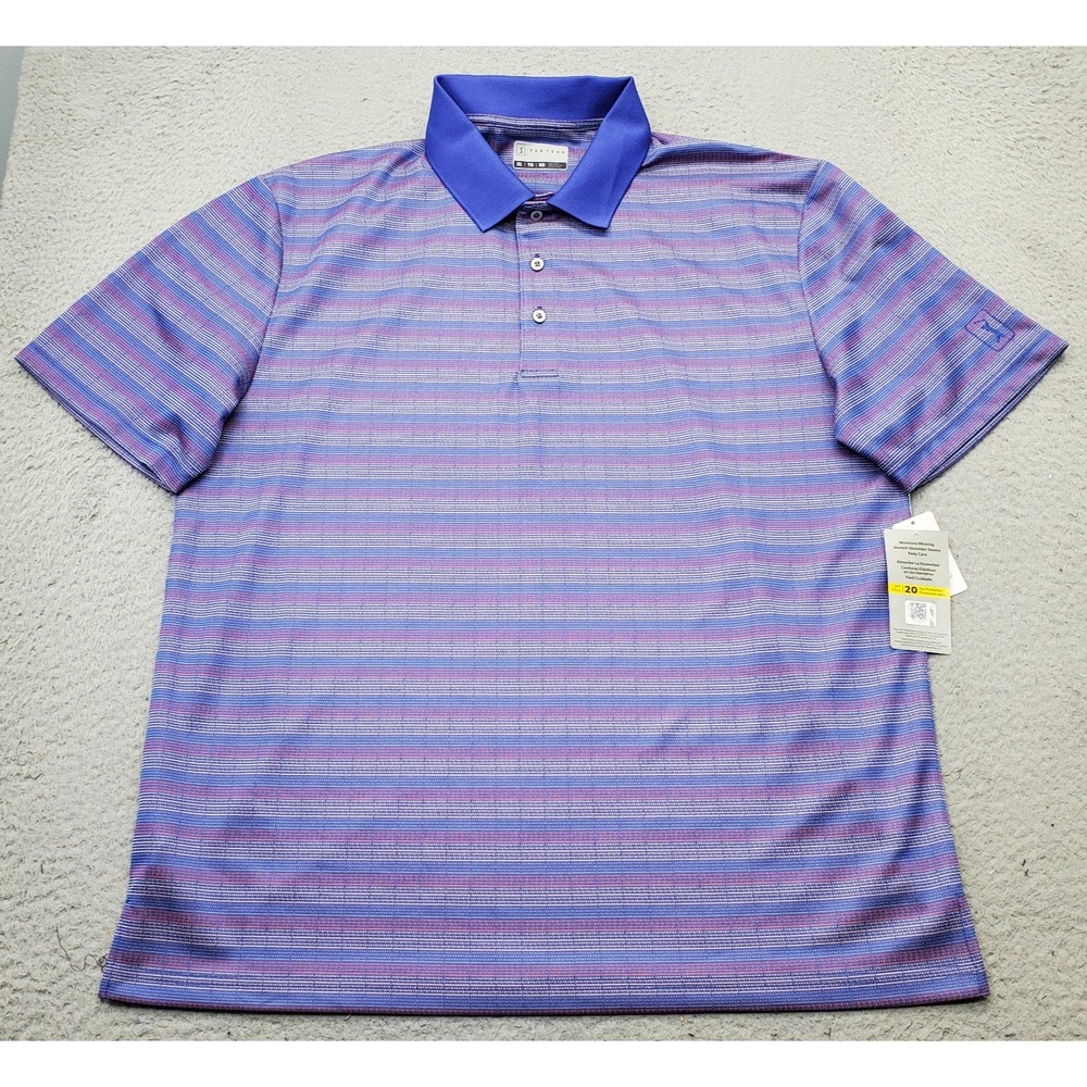 PGA Tour Golf Performance Polo Shirt Men XL Multi Striped Short Sleeve Side Slit